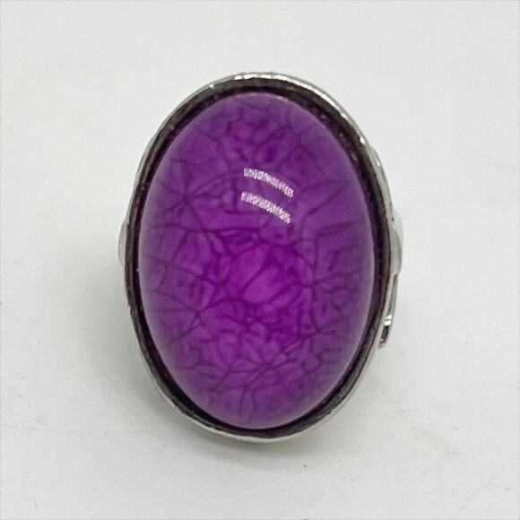 Vintage Large Pink/Purple Stone Statement Cocktail Ring Silver Tone Size 7.75 - Picture 3 of 6
